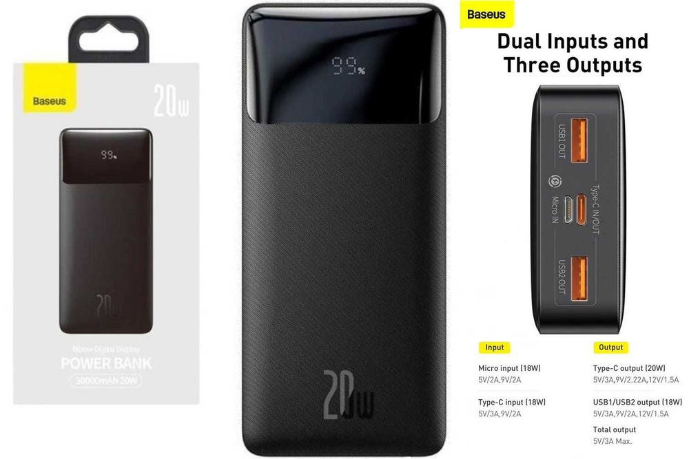 Павербанк Power bank Baseus Bipow 20000mAh 20W Повербанк швидка заряд