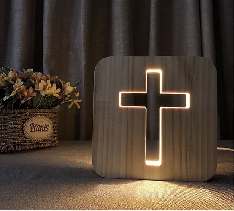 Lampka nocna liturgiczna krzyż z drewna kościelna