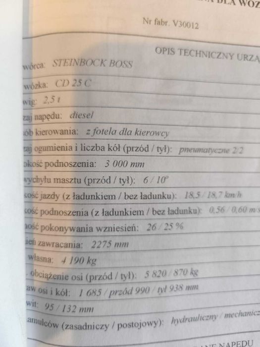 Wózek widłowy 2,5T Serwisowany OKAZJA!!!
