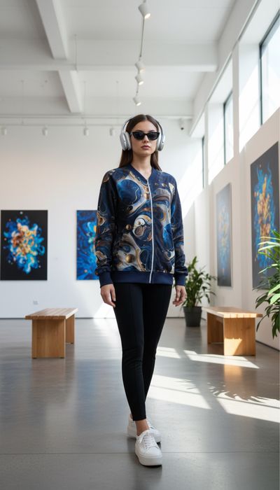 Bluza damska typu bomber w kolorze granatowym roz. XL, kosmiczny print