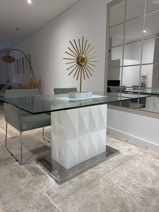 Mesa de Jantar - Vidro e Mármore 160x90