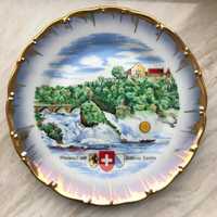 Тарелка сувенир Швейцария, водопад Rheinfall и замок Laufen, 25 см