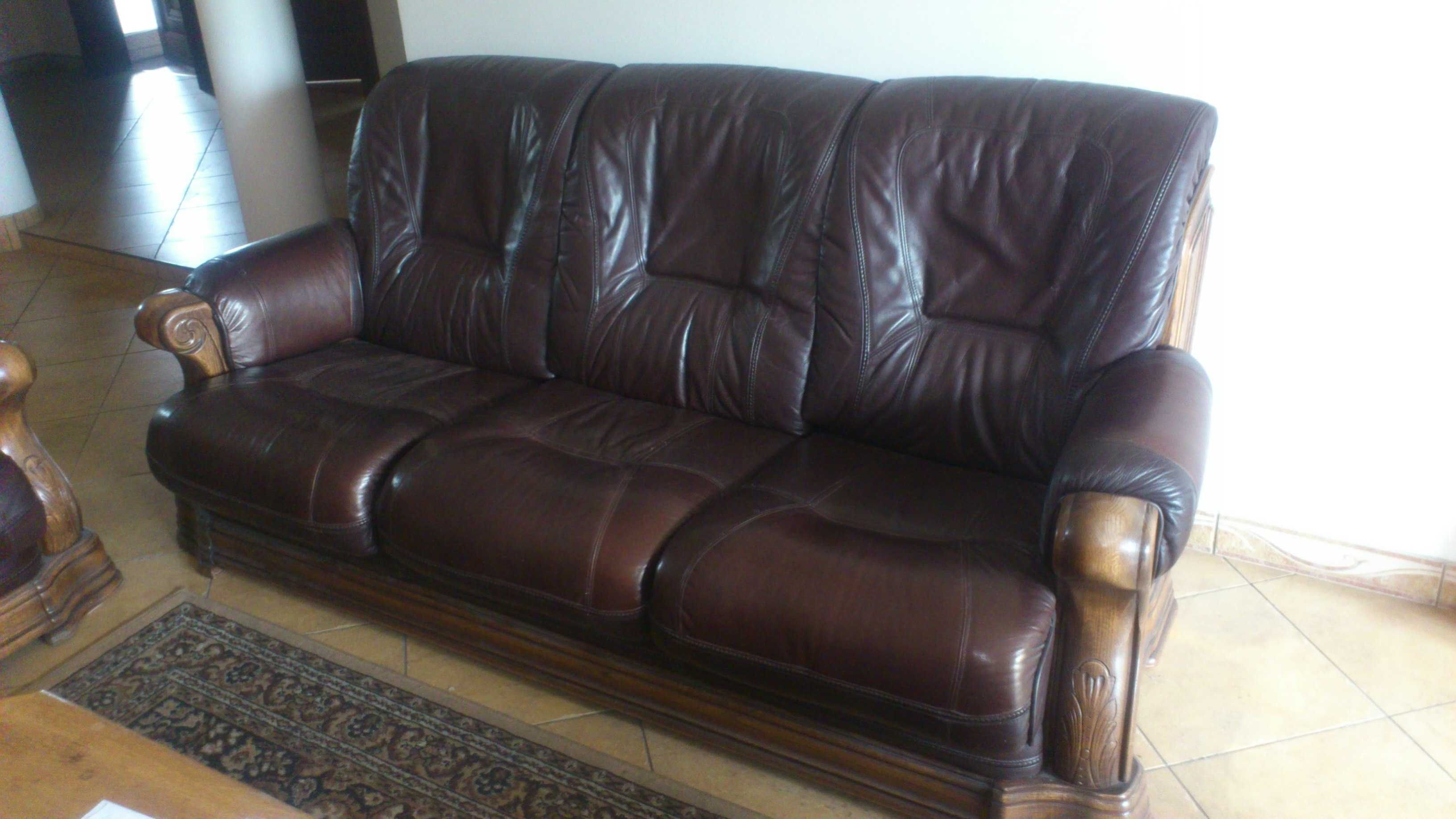 kanapa sofa fotele fotel skóra dąb rzezbione