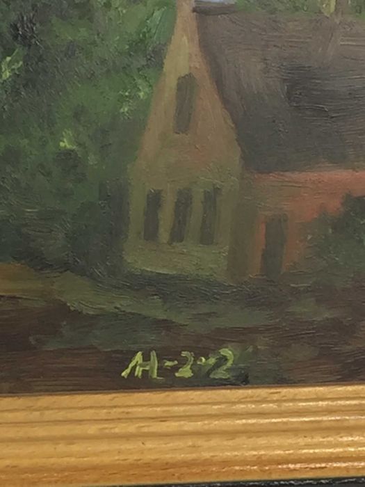 картина маслом на стекле "Дорога у дома" в рамке 33х24 редкая техника