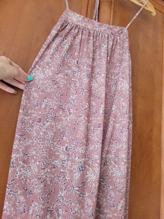 Sukienka maxi brązowa we wzorki w kwiatuszki kwiaty