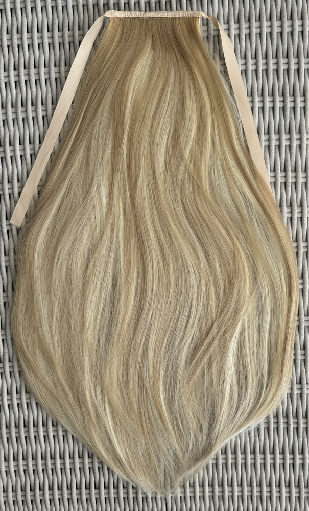 Premium Ultra blond pasemka / refleksy włosy doczepiane, kucyk, treska