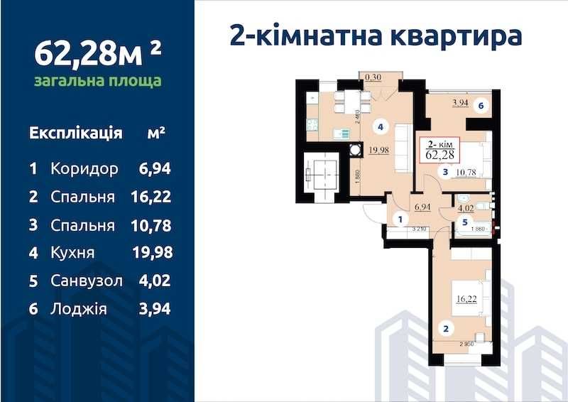 Нове будівництво 2к. 62,28 к.м. 2/10 Липки-2, Мазепи,168, біля Сільпо