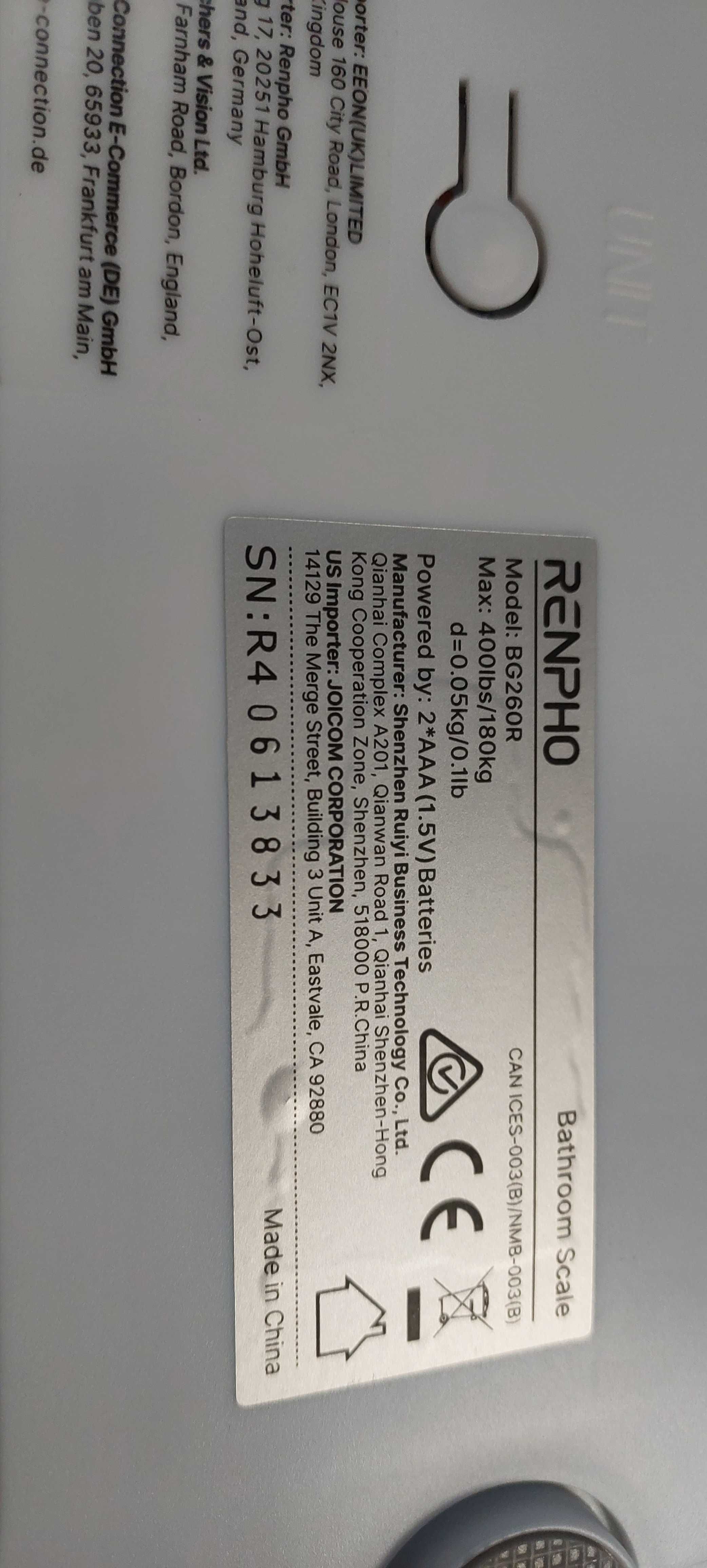 Cyfrowa Waga Łazienkowa Szklana 180kg Renpho