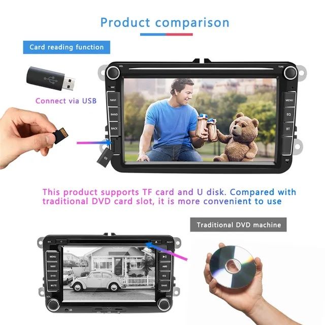 Rádio 2din android 9 Volkswagen SEAT Skoda 8" com bluetooth gps wifi