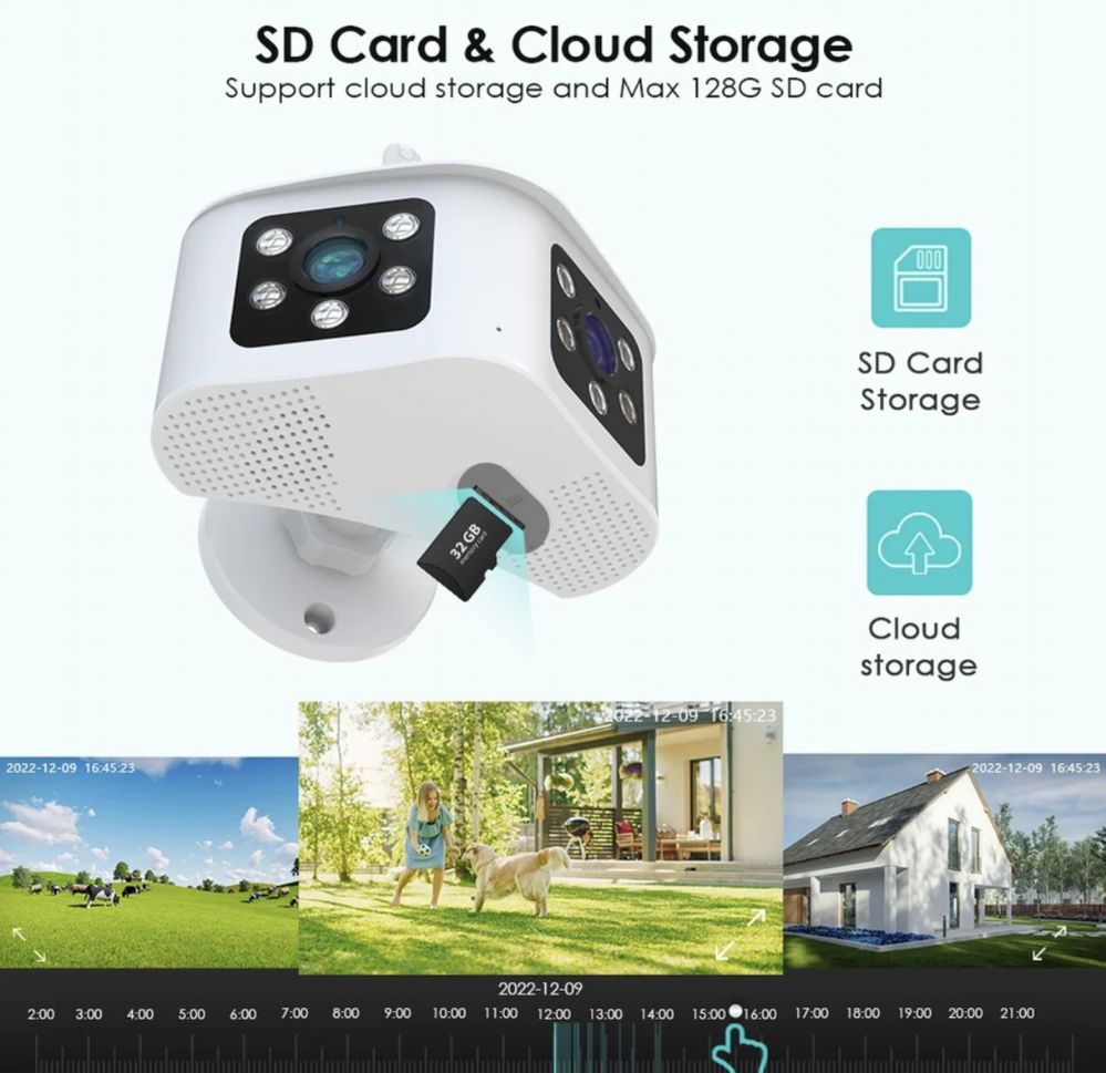 Камера видеонаблюдения с широким углом обзора 180° 8MP Wi-FI 128GB