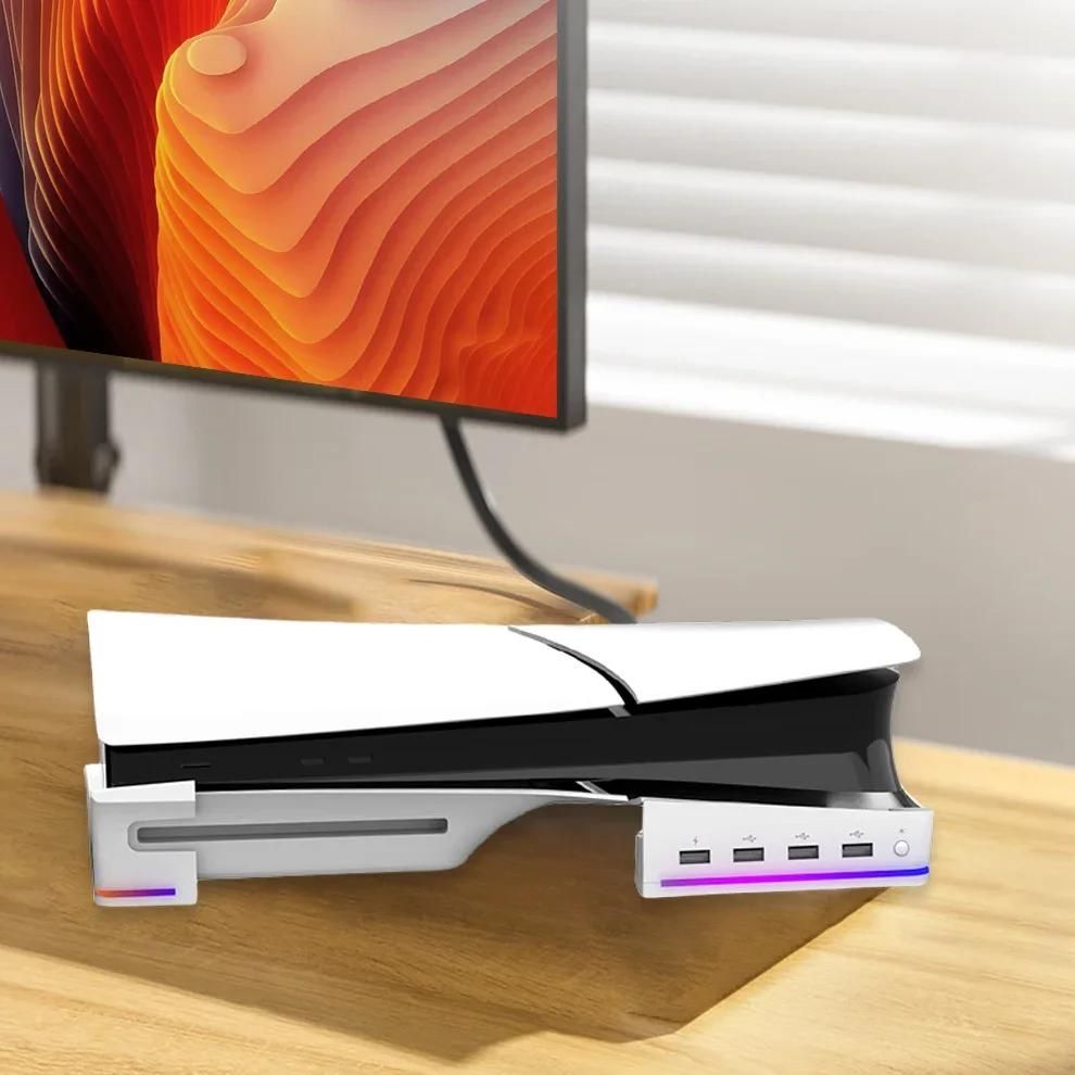 Горизонтальна підставка для PS5 Slim | 4 USB, RGB, охолодження