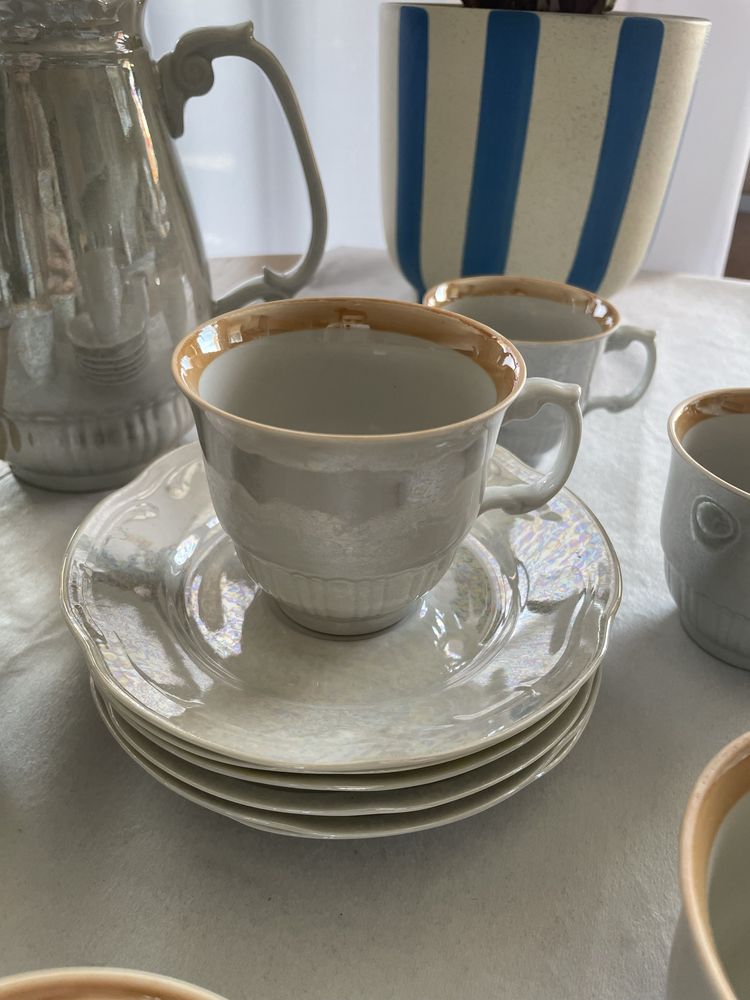 Porcelana Włocławek unikatowy perłowy zestaw kawowy