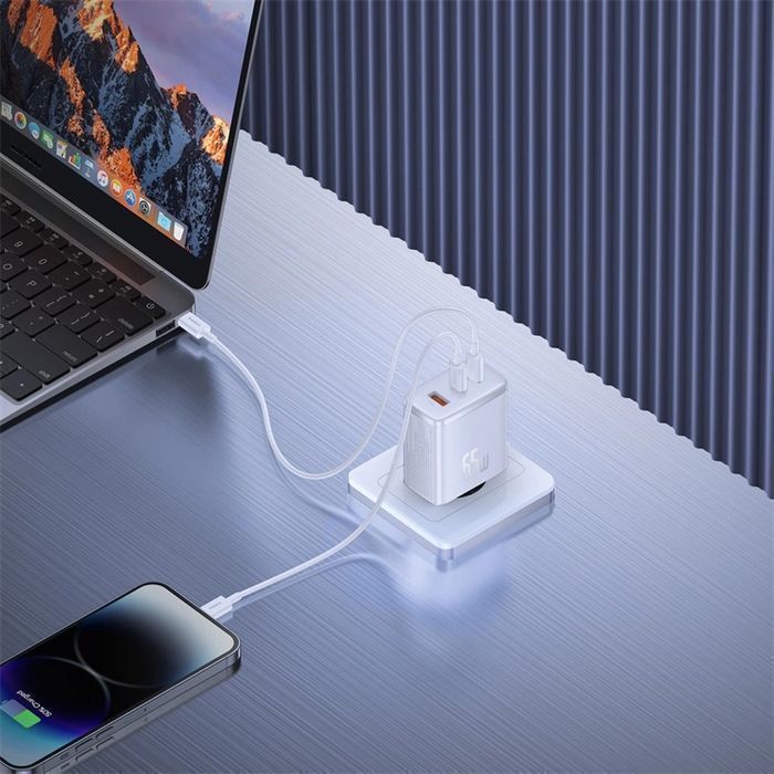 Ładowarka Baseus Cube Pro 65W GaN USB-C/A x2, Biała