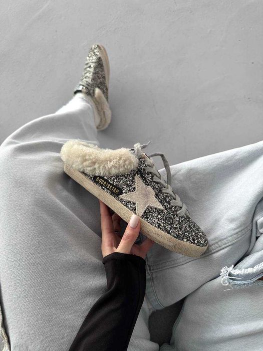 Кросівки зимові Golden Goose Superstar Metallic Silver premium хутро