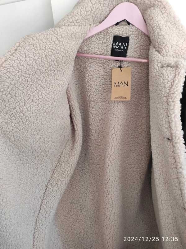 Kurtka płaszczyk baranek pikowany Boohoo Man M- L oversize czarny