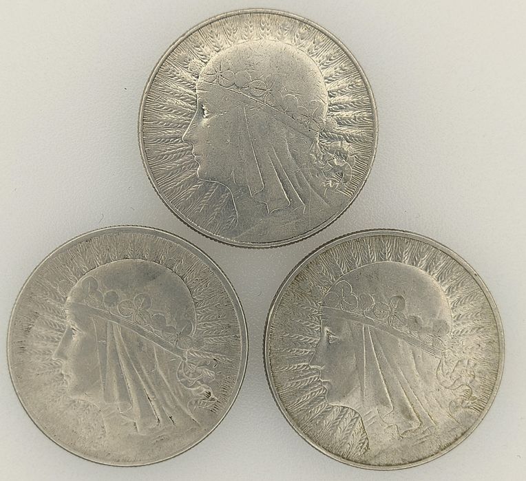 10 złotych 1932 i 1933 rok głowa kobiety komplet