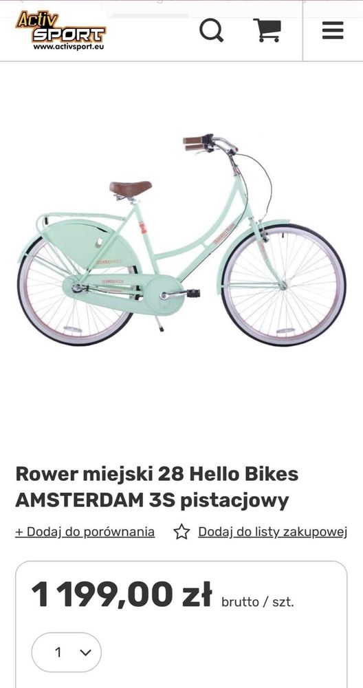 Rower miejski 28 Hello Bikes AMSTERDAM 3S pistacjowy