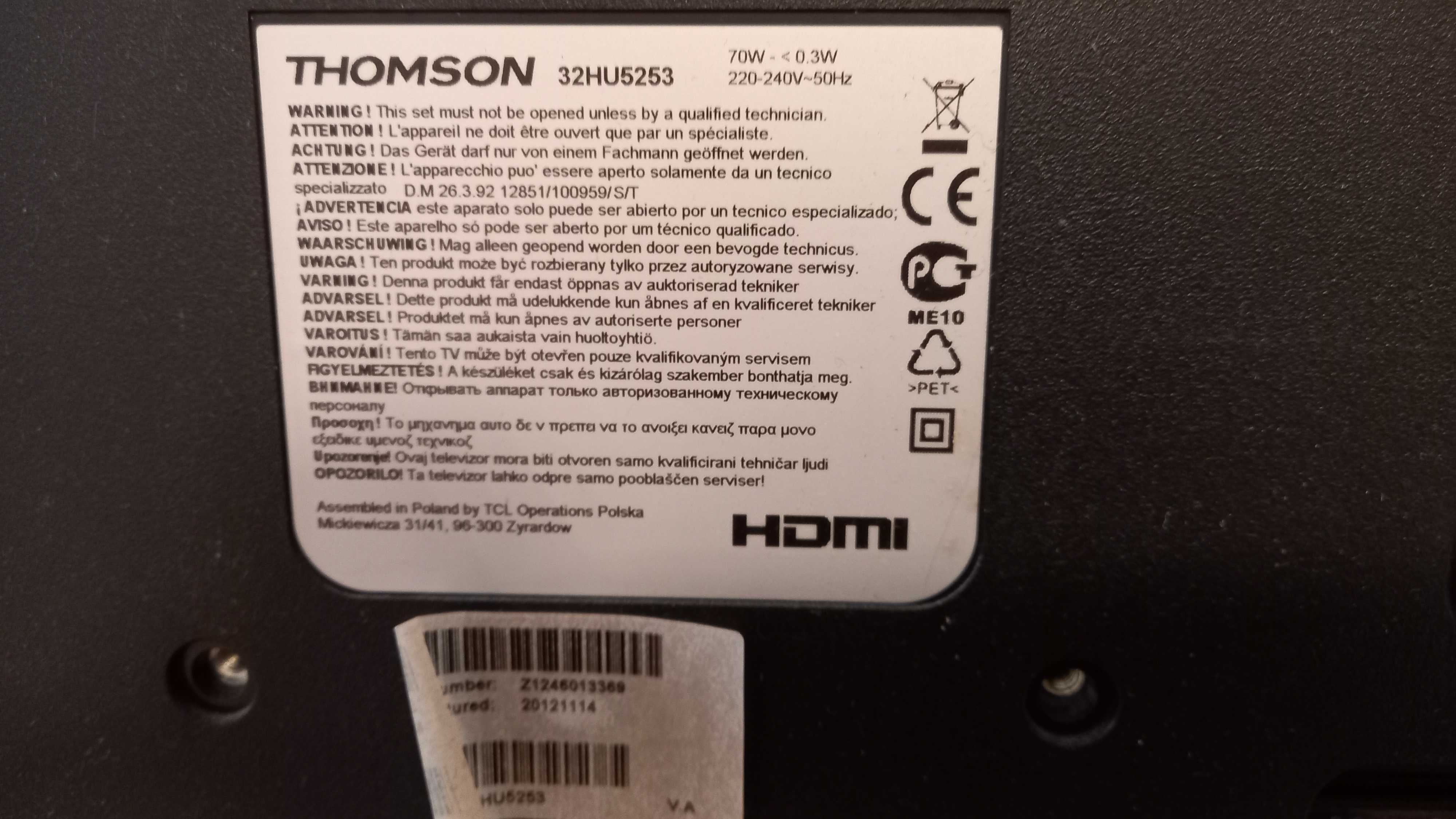Telewizor LED THOMSON 32" 32HU5253 lub jako monitor do komputera