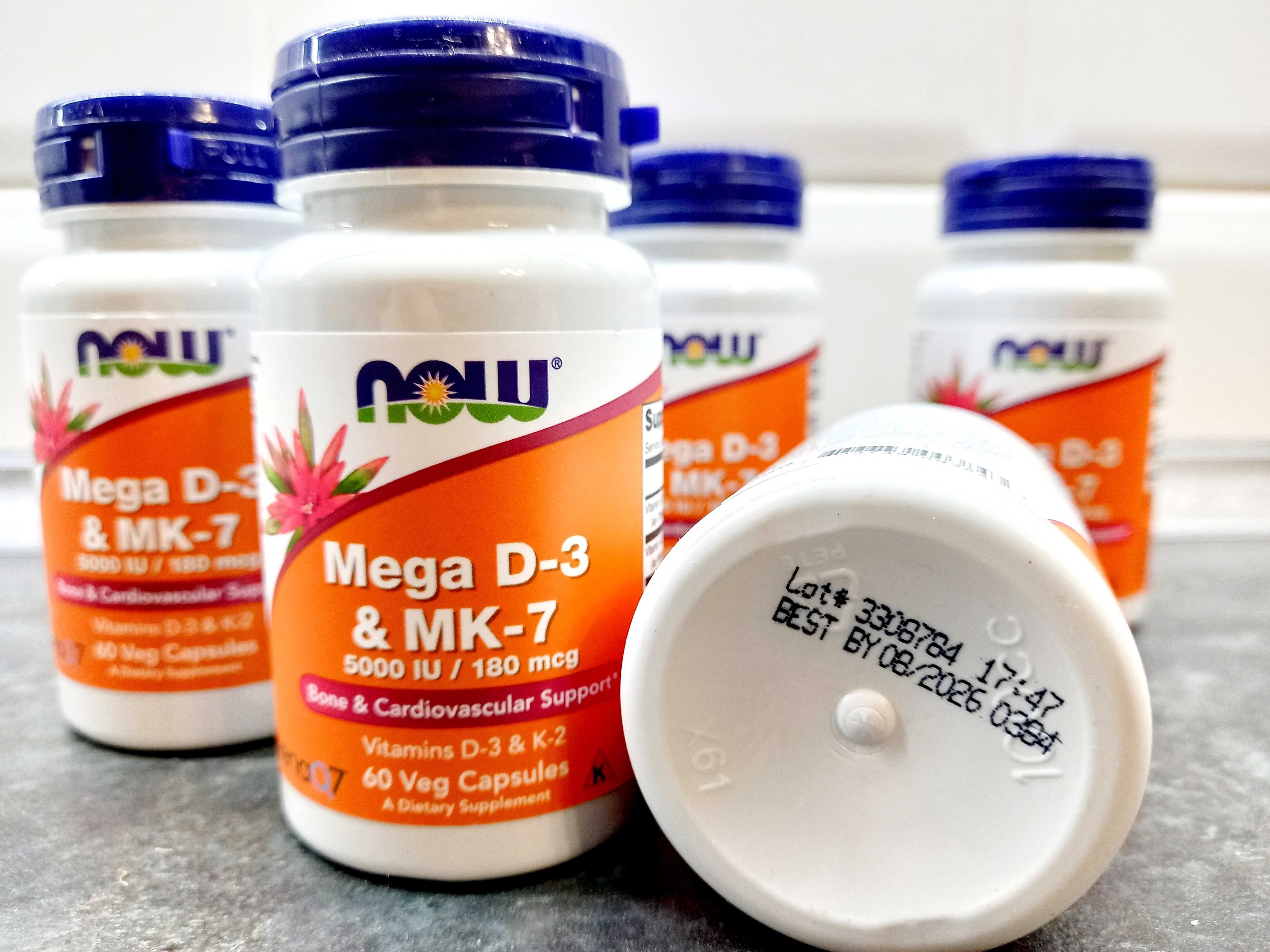Now Foods, Mega D3 & MK-7 (60-120 капс.), D3 K2, витамин D3 MK-7