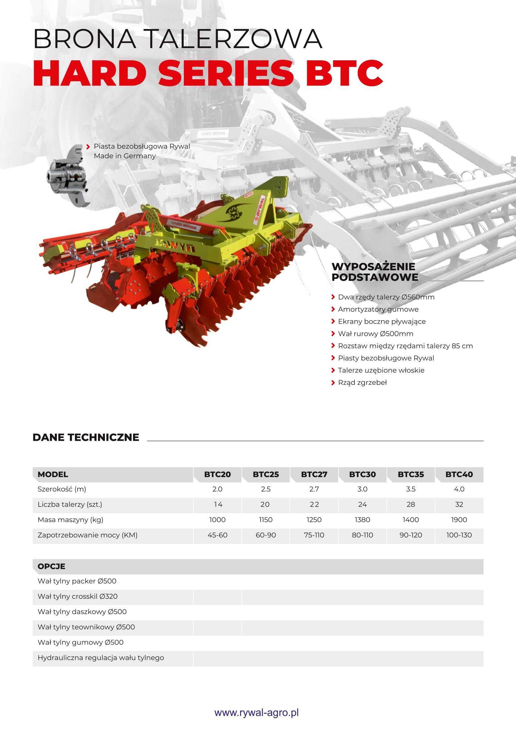 Brona Talerzowa Ciężka RYWAL HARD SERIES BTC20, 25, 27, 30, 35, 40