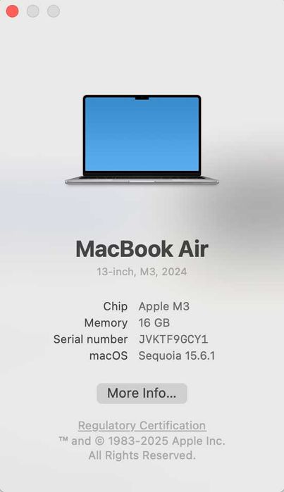 MacBook Air M3 - 13,6 16GB 512GB SSD 2024, idealny