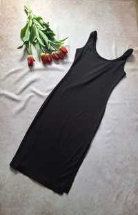 Czarna sukienka na ramiączkach z rozcięciem rozm m