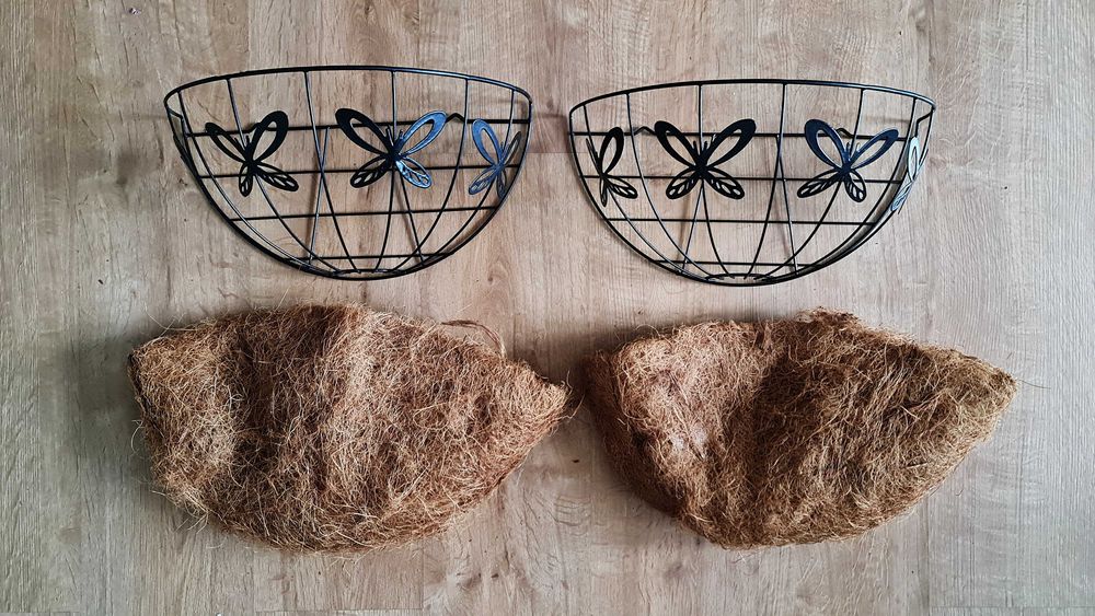 Kwietnik donice na ścianę wiszące motyle metalowe kokosowa wyściółka