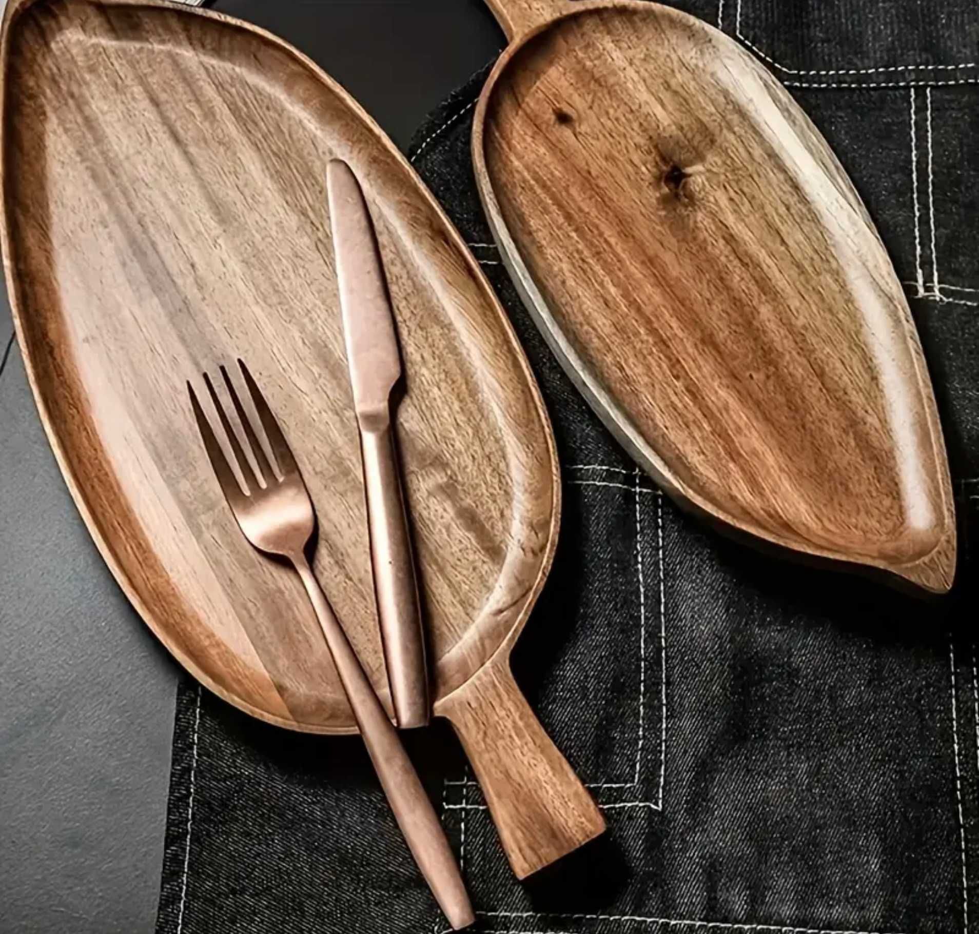 Drewniana taca dekoracyjna 33 cm – boho, rustykalny półmisek do kuchni