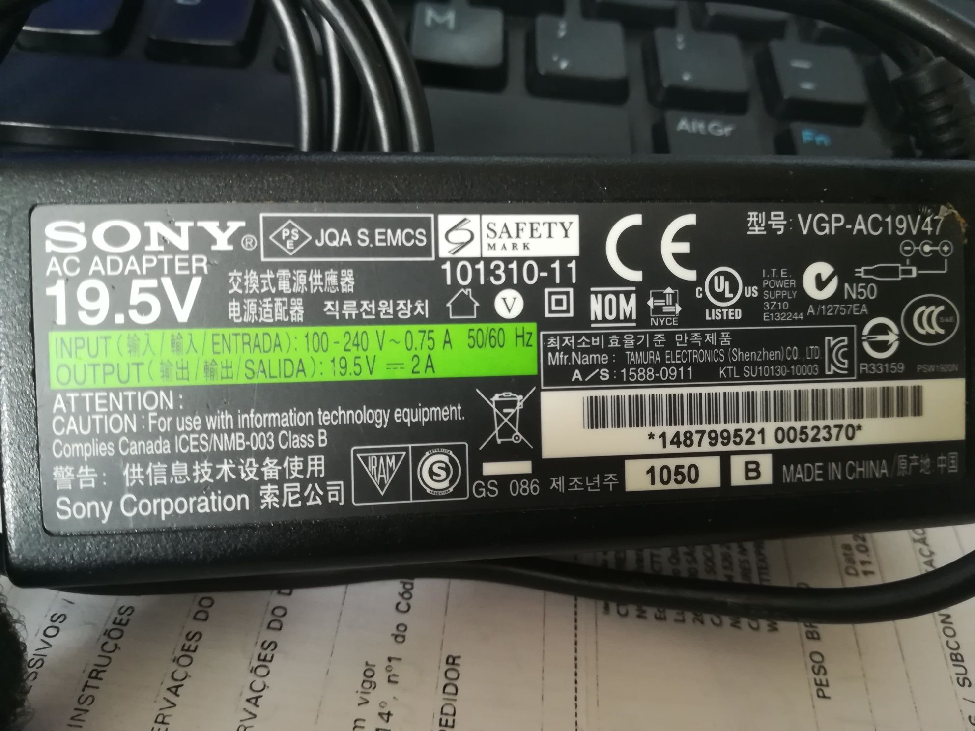 Transformador original Sony vaio