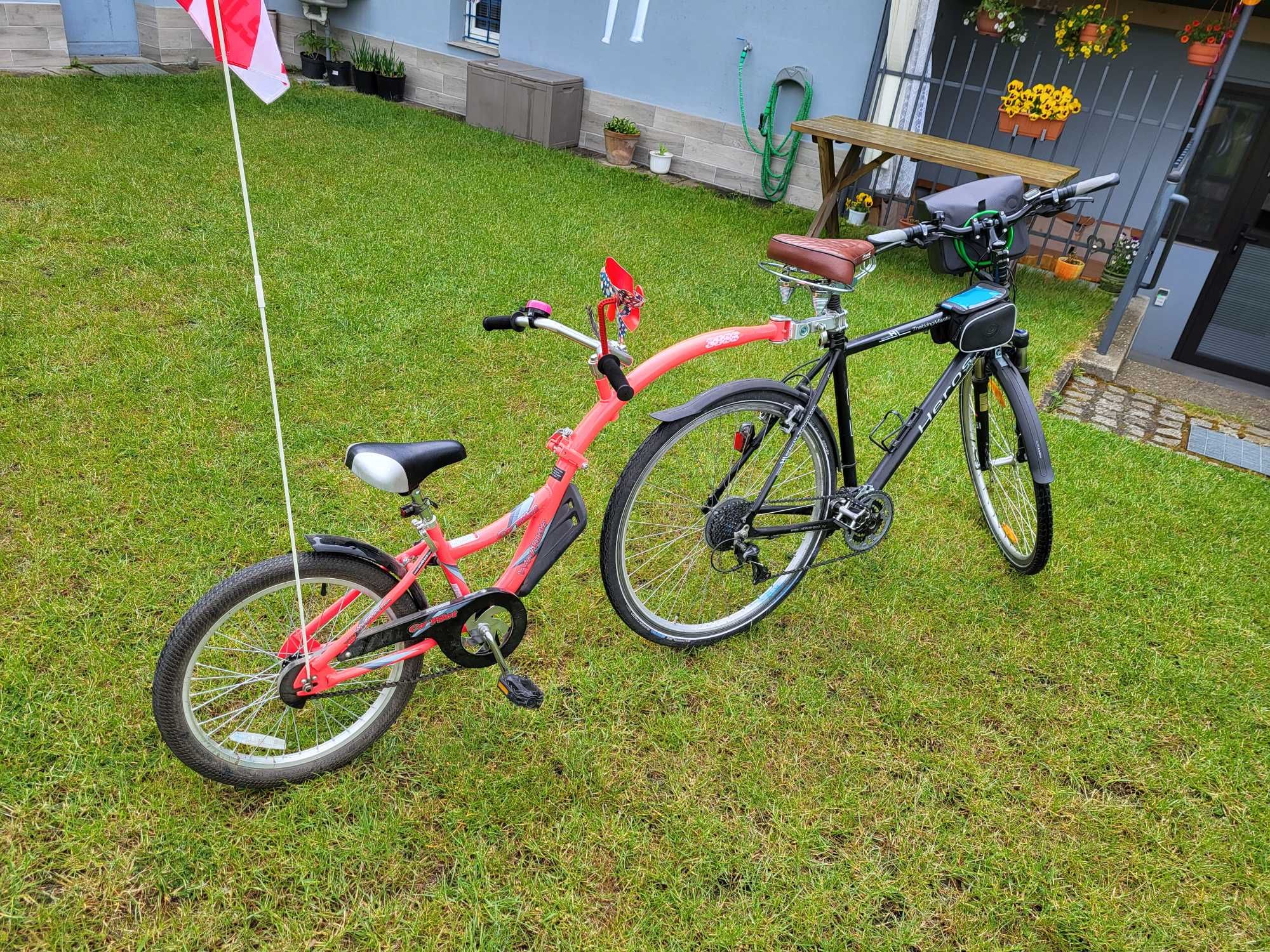 Przyczepka, doczepka do roweru dla dzieci WeeRide Różowy Tandem