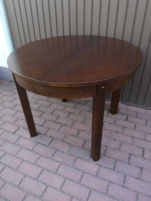 Stół Art-Deco Okrągły 100 Zgrabny Antyk Stary Rozkładany Po Renowacji.