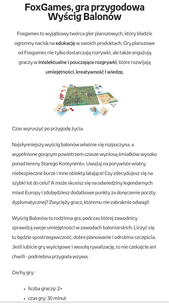 Foxgames gra przygodowa Wyścig Balonów na prezent  na święta