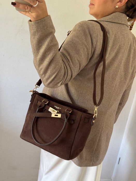 Torba Flora&Co torebka shopper zamsz zamszowa eco brązowa czekoladowa