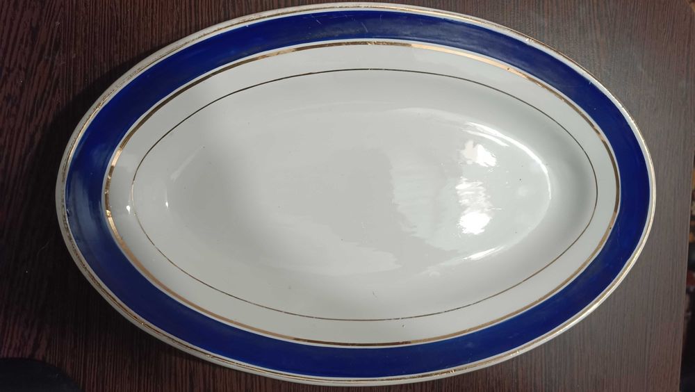 Парцелянове блюдо кобальтове с позолотою 36х22см