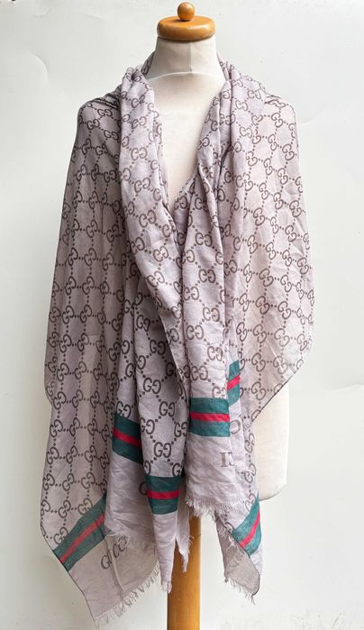 Szal Szalik Logowany Beżowy Gucci Narzutka 180 cm x 95 cm