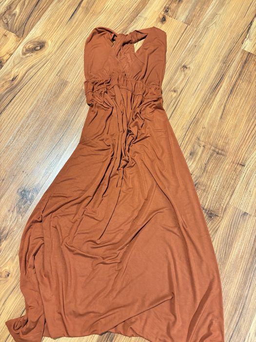 Ruda długa sukienka,letnia maxi sukuenka