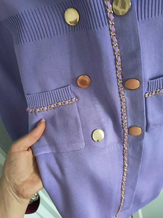 Elegancka sukienka midi wiskoza sweter sweterkowa lila 38 M