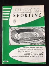 Programa de Jogo Sporting vs Braga - Época 1967/68