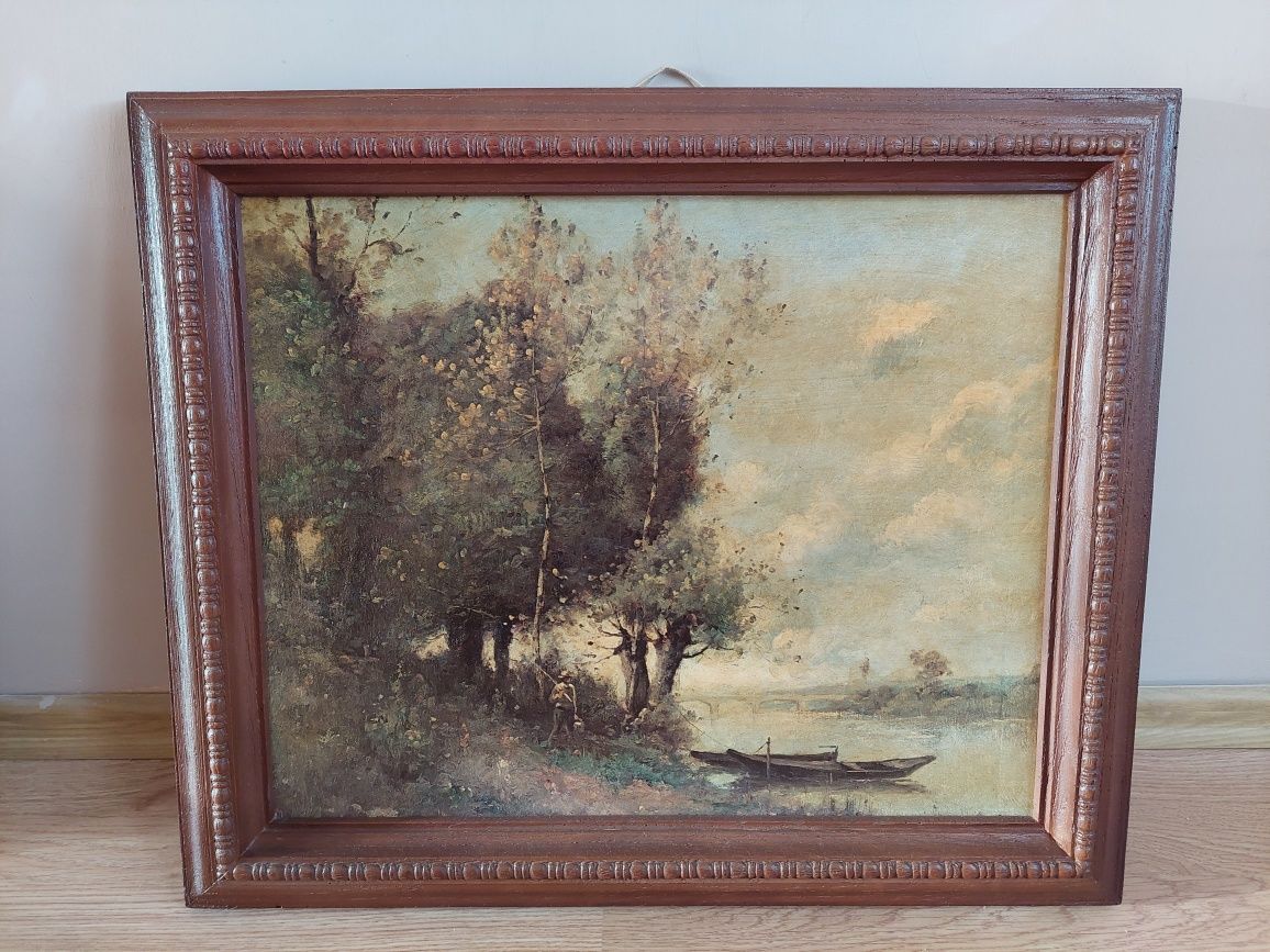 Obraz reprodukcja włoska Las nad rzeką rama drewniana retro