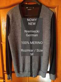 WE  Nowy super elegancki niemiecki męski sweter, 100% Merino, Roz. M