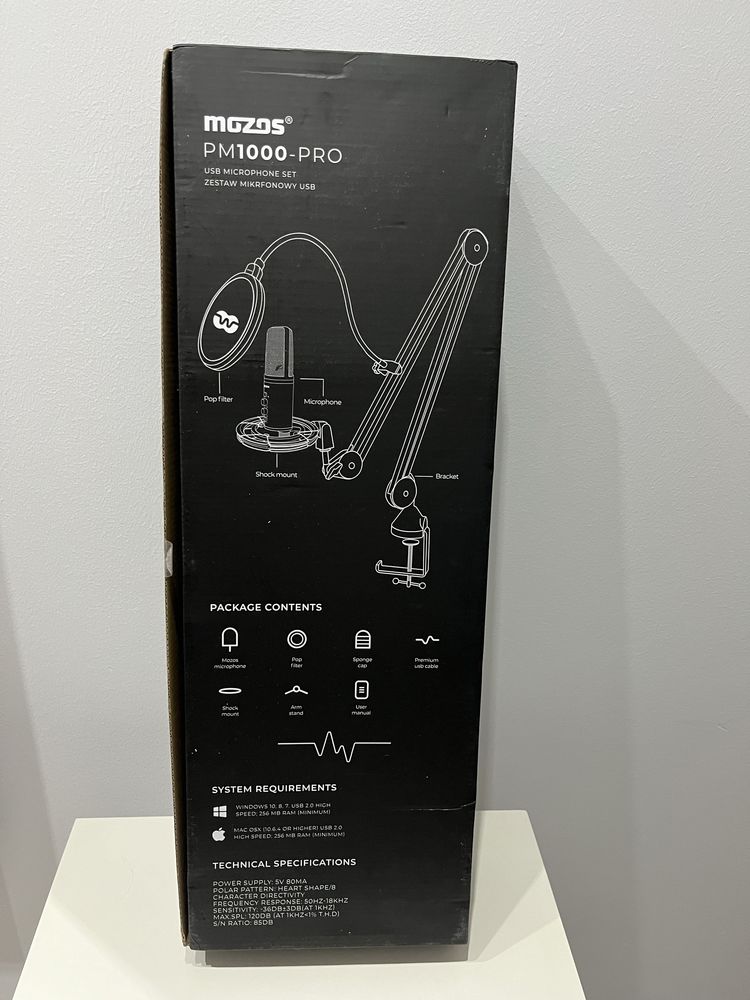 Mikrofon Mozos PM100pro statyw filtr