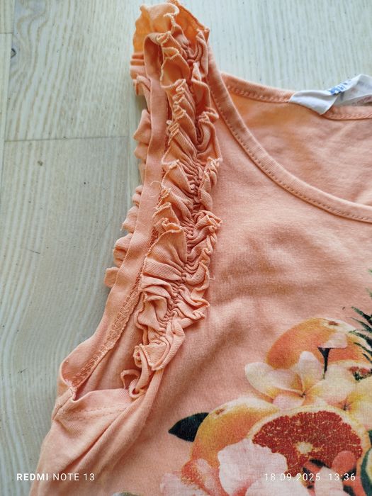 Pomarańczowa bluzka bez rękawów koszulka żyrafy żyrafa H&M 110/116