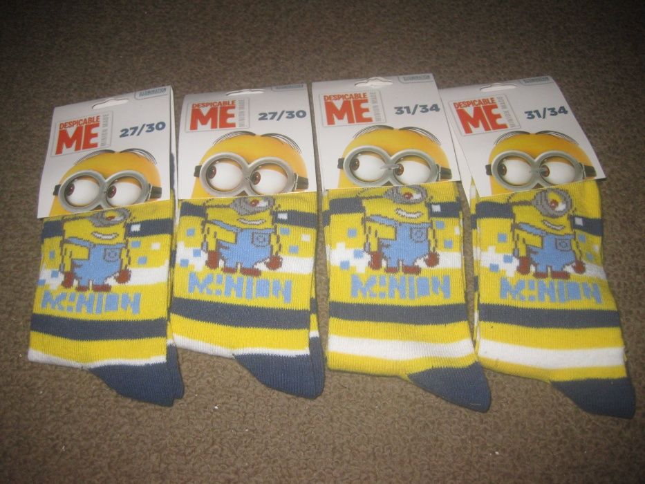 4 Pares de Meias dos “Minions” Novas/Embaladas!