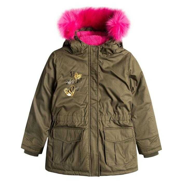 COOL CLUB_Kurtka z kapturem 116-122 cm_ocieplana_khaki/róż_parka_SMYK