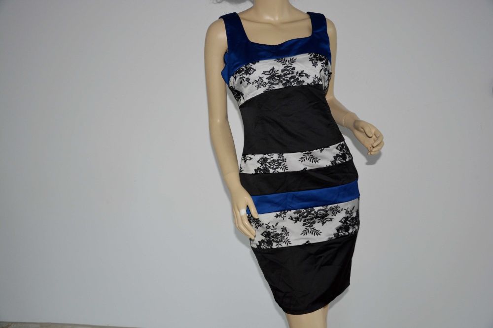 Sukienka ASOS niebieska czarna koronki koraliki 38 10 wyjściowa