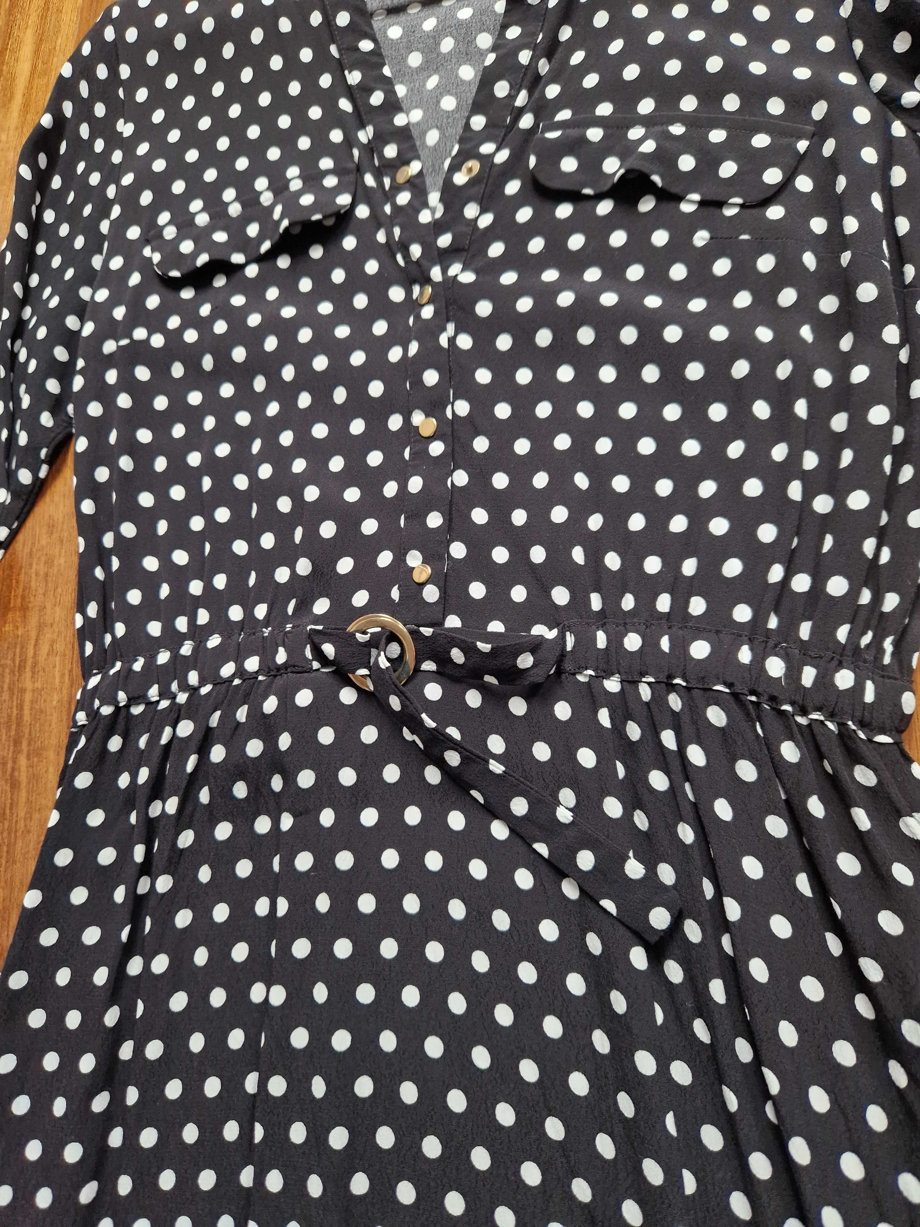 Krótka sukienka Mohito r. 38 czarna w białe groszki