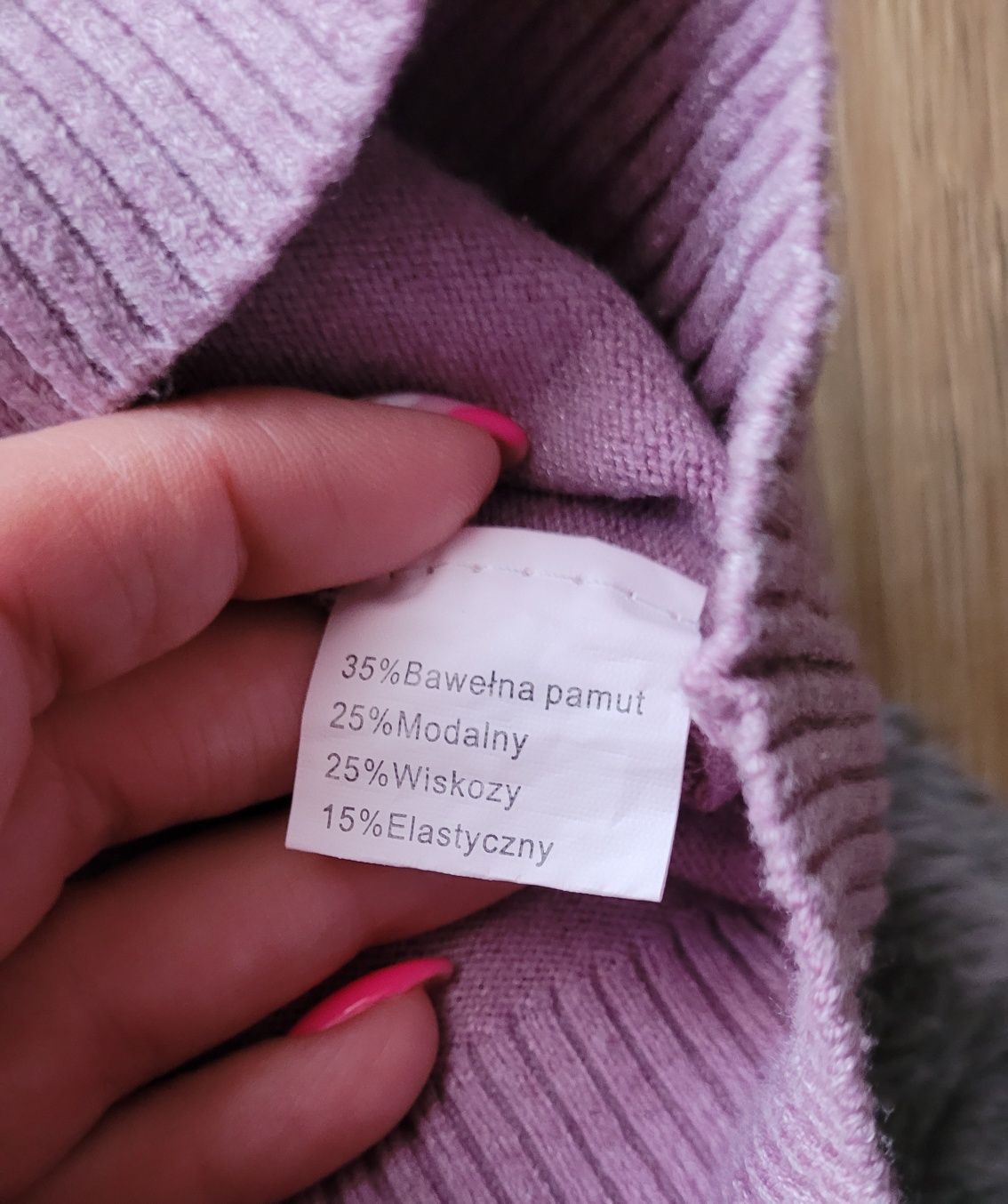 Rozpinany liliowy sweterek ciepły elegancki 35%bawełna pamut 25%viscoz