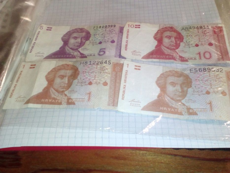 Banknoty Chorwacja (10, 5, 1 dinar)
