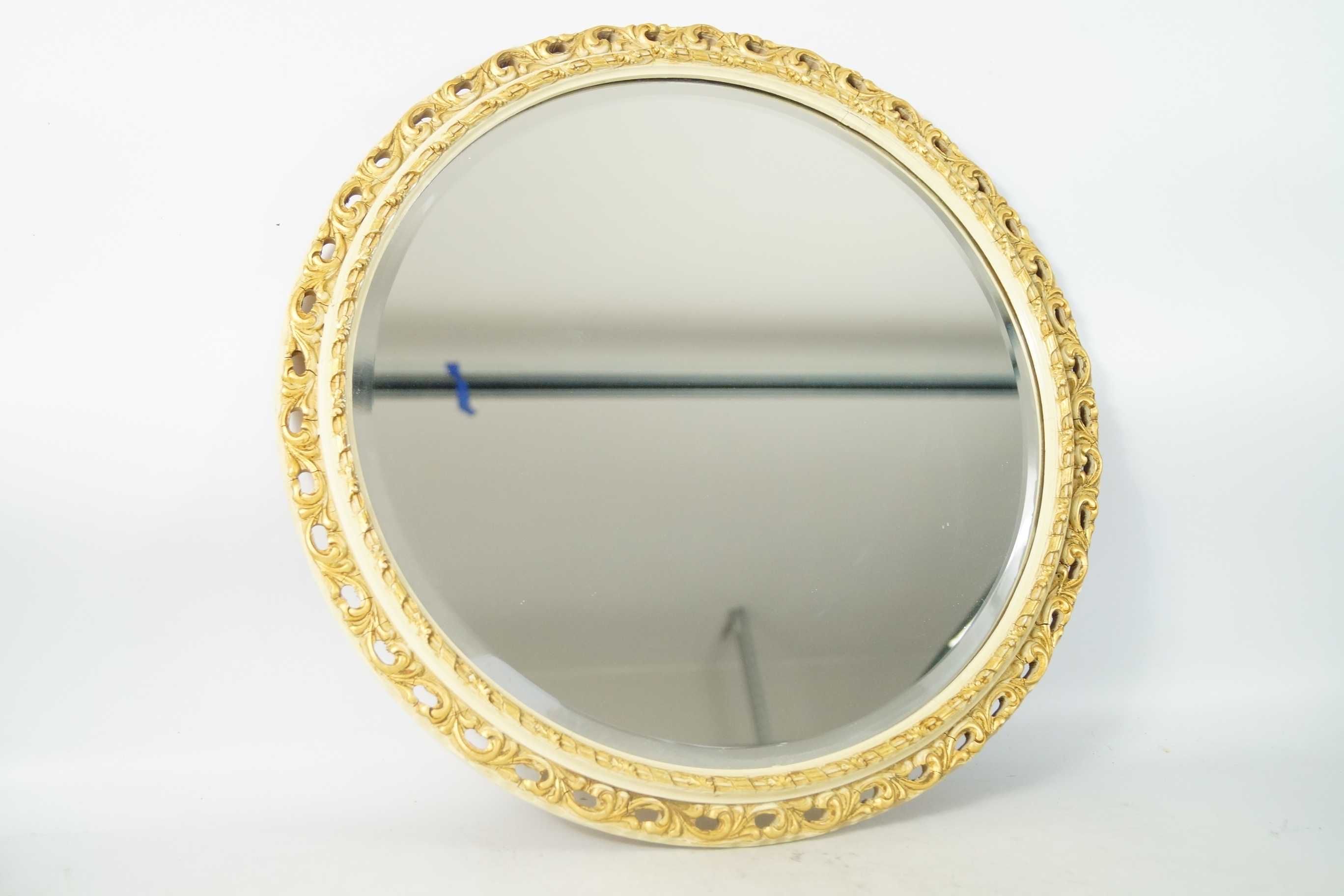 Ładne kryształowe lustro okrągłe rama kremowo złota