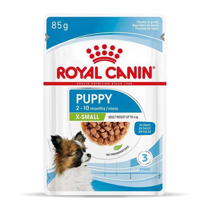 Karma Royal Canin X-SMALL PUPPY  Sucha 1,5kg + Mokra 21x 85g - NOWA